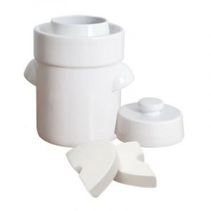 Outils Et Nature &ndash; Pot &agrave; choucroute en gr&egrave;s &eacute;maill&eacute; 20L &ndash; Avec 2 pierres demi-lune &ndash; Joint &agrave; eau pour lacto-fermentation &ndash; Conservation alimentaire