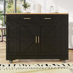 Desserte de cuisine extensible &Icirc;lot central avec plan de travail et 3 tiroirs - noir mdf - 120x(40-60)x90 cm