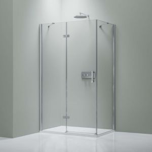 BERNSTEIN - Cabine de douche d'angle en verre tremp&eacute; s&eacute;curitaire ESG 8mm, Paroi de douche en coin 2 portes battantes, Profil&eacute; Chrome - DX403 Porte