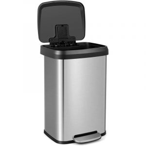 Costway - Poubelle Cuisine 50 Litres en Acier Inox, Poubelle Rectangulaire Pédale Amortisseur, Casier Désodorisant, Couvercle Fermeture Douce,