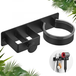 Support Seche Cheveux, Porte Seche Cheveux Mural, Support Seche Cheveux sans Percage avec Support Lisseur en Alliage d'Aluminium pour Salle de Bain