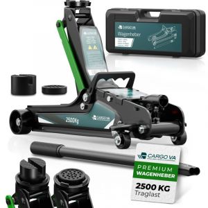 CargoVA Cric rouleur hydraulique 2,5T avec mallette, 2 patins en caoutchouc et chandelle, id&eacute;al pour atelier domestique