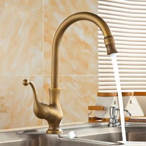 Robinet Lavabo R&eacute;tro Laiton Robinet M&eacute;langeur Salle de Bain Eau Froide Chaude Robinet Mitigeur Cuisine Antique avec Bec Pivotant