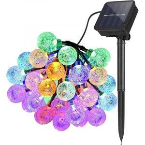 Guirlande solaire, guirlande lumineuse solaire, 6,5 m&egrave;tres 30 LED, boule de cristal, lumi&egrave;res d&eacute;coratives de vacances (lumi&egrave;re color&eacute;e)