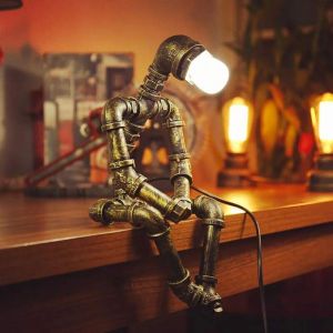 KZQ - Lampe Robot Rétro en Fer Industriel - Lampe de Bureau Tuyau de Lampe de Chevet Chambre - Lampe Créative de Style Nostalgie Robot - Compatible