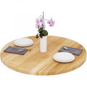 Plateau de table rond 90 cm en bois naturel Dessus rond de table &agrave; manger, de cuisine, de bistrot &Eacute;paisseur : 40 mm Couleur : Rustique - Lamo