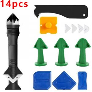 CCYKXA 14 Pi&egrave;ces Kit de Calfeutrage en Silicone 3 en 1, Outil de Calfeutrage, Grattoir &agrave; Coulis, Lisseur de Joints en Silicone pour Cuisine, Salle de