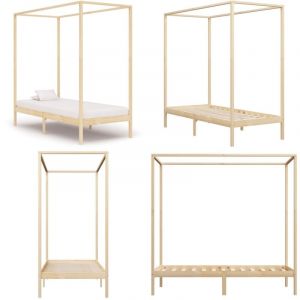 Cadre de lit à baldaquin sans matelas bois massif 90x200 cm - Cadre De Lit - Lit À Baldaquin - Lit En Bois - Lit Double - Meuble Chambre - Home &