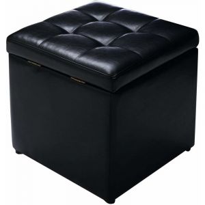 Costway - Tabouret Pouf Coffre Bo&icirc;te de Rangement Repose-Pied Ottoman avec Espace de Stockage Cuir pu, Charge 150 kg, 40 x 40 x 40 cm (Beige)