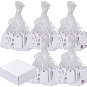 500Pcs Etiquette Prix, 24 15 mm &Eacute;tiquette Blanches avec Ficelle et Bo&icirc;te Blanche, &Eacute;tiquettes de Prix en Papier Vierges Inscriptibles, Etiquette