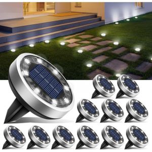 Lot de 12 Lampe Solaire Au Sol, 8 LED Jardin Exterieur Solaire Etanche Lumiere Solaire, Spot Solaire Ext&eacute;rieur pour Chemins Pelouse Terrasse All&eacute;e