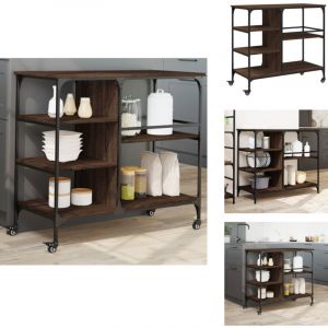 Chariot de cuisine ch&ecirc;ne marron 100x45x89,5cm bois d'ing&eacute;nierie - Meuble De Cuisine - Chariot De Cuisine - Chariot &agrave; L&eacute;gumes - Chariot Roulant