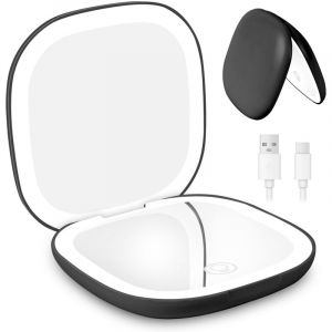 Rechargable Miroir de Voyage Grossissant, 10X/1X Miroir Maquillage Grossissant Lumineux, Miroir de Maquillage, avec 3 Couleurs Eclairage, Double