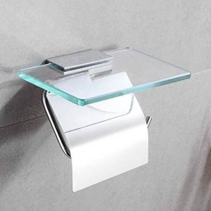 Porte papier toilette hygi&eacute;nique en rouleau avec porte-verre, antirouille, Verre support papier toilette mural, Derouleur Papier wc en alliage chrom&eacute;