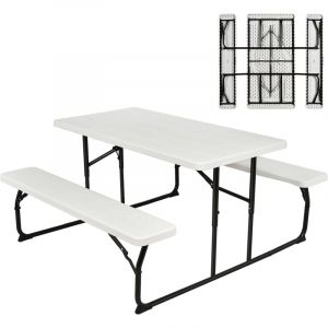 Ensemble Table et Bancs Pliant de Pique-Nique avec Cadre en M&eacute;tal, Ensemble de Jardin Surface Imperm&eacute;able Banc Charge 250KG pour 4 &agrave; 6 Personnes,