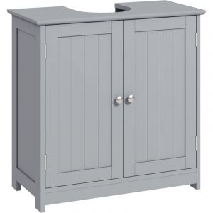 Meuble sous-vasque de salle de bain, meuble sur pied avec 2 portes et &eacute;tag&egrave;re r&eacute;glable pour vasque avec ou sans colonne, gris