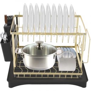 &Eacute;gouttoir &agrave; vaisselle &agrave; deux niveaux, &eacute;gouttoir &agrave; vaisselle, &eacute;gouttoir de cuisine et &eacute;tag&egrave;re de rangement, 42 x 30 x 29 cm