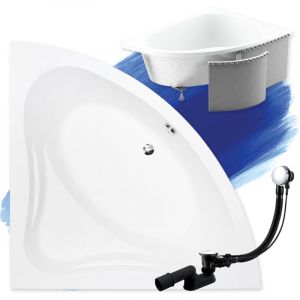 Baignoire Bain d'angle 130x130 avec des panneaux en polystyrène, Siphon de bain et pieds (support) - Set 4en1 - Fabriqué en UE - BADLAND MIA