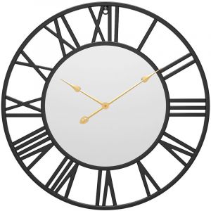 Horloge Murale silencieuse, Horloge Vintage de Ferme européenne avec Chiffres Romains, Horloge décorative Squelette en métal à Piles sans coutil de