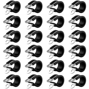 Basetbl - 24pcs (14mm) Collier de Serrage 304 Inox Acier Caoutchouc Amorti Isolé Attache Grillage Rigide Sangle Clip Fixation Tube Tuyau