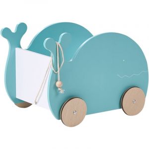 Coffres &agrave; Jouets en MDF &agrave; Roulettes en Forme de Baleine Rangement Pour Jouets Meuble Enfant Bleu Wooli