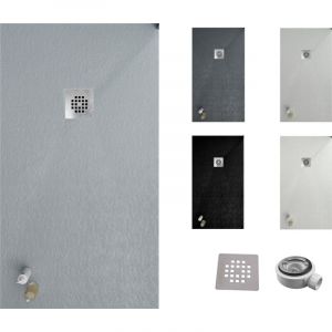 Varobath - Receveur de douche one 100x200 - Mat&eacute;riau en r&eacute;sine avec charge min&eacute;rale et texture ardoise C3 antid&eacute;rapante - Comprend une vanne de