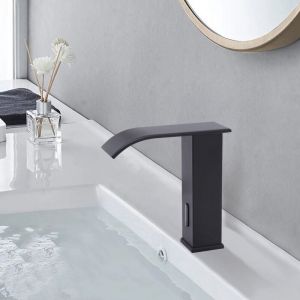 Noir Capteur infrarouge Robinet de lavabo Salle de bain Mitigeur monocommandé