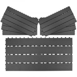 Einfeben - 1m² Dalles de jardin clipsables en bois composite wpc anthracite 60 x 30cm Type mosaïque Revêtement de sol extérieur