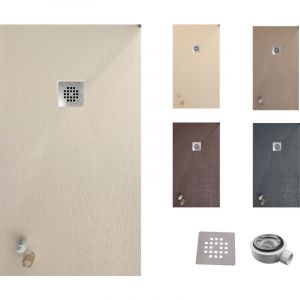 Varobath - Receveur de douche one 100x120 - Mat&eacute;riau en r&eacute;sine avec charge min&eacute;rale et texture ardoise C3 antid&eacute;rapante - Comprend une vanne de