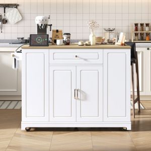 Desserte de cuisine, armoire de cuisine, desserte amovible, coin repas escamotable, buffet imitation bois avec rangements, îlot de cuisine mobile,