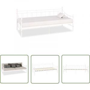 Cadre de lit de jour sans matelas blanc métal 90x200 cm - Lit Convertible - Canapé Lit - Lit Invité - Literie - Méridienne - The Living Store