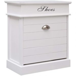 Helloshop26 - Armoire &agrave; chaussures range chaussures rangement meuble entr&eacute;e couloir salon 50 x 28 x 58 cm bois de Paulownia blanc