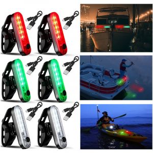 Feux de Navigation pour Bateau,6 pi&egrave;ces Lumi&egrave;res LED pour Bateau,3 Types de Mode,D'avertissement de Navire Batterie Rechargeable Int&eacute;gr&eacute;e pour