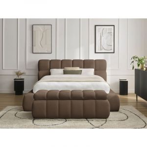 Lit coffre mont-blanc + Bout de lit mont-blanc tissu mesh 160x200 + bout de lit 140 Marron - Bobochic