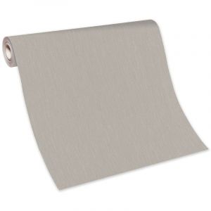 Bricoflor - Papier peint uni gris taupe stri&eacute; | Tapisserie grise taupe unie chambre adulte | Papier peint vinyle intiss&eacute; unicolore salon