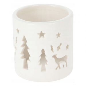 Photophore de No&euml;l en porcelaine blanche 6 cm