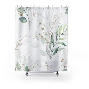 Ahlsen - Rideau Douche Feuilles d'eucalyptus, Rideau de Douche Vert Or Botanique Petite Rideau de Baignoire Anti Moisissure Imperméable Tissu
