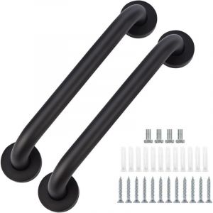 Lot de 2 Barre D'appui Salle de Bain, 40cm Barre D'appui de S&eacute;curit&eacute; Noir Huil&eacute; Main Courante pour Baignoire WC,Douche, Vis Dissimul&eacute;e Fixation murale