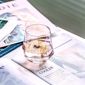 Ensemble de verres à vin 4 pièces, verre à vin sans pied de couleur arc-en-ciel, verre en forme de diamant de 10 oz, meilleur choix pour offrir en