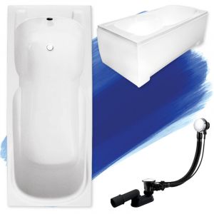 Badland - Baignoire Rectangulaire 160x70 avec tablier en acrylique, Siphon de bain et pieds (support) - Set 4en1 - Fabriqu&eacute; en ue majka