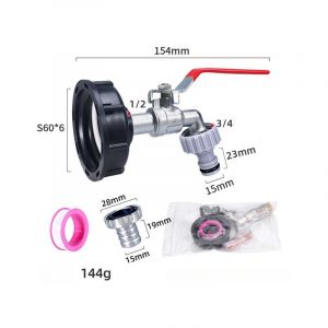 Andyou - Robinet Cuve 1000L Avec Adaptateur Robinet Tuyau Arrosage, S60X6 ibc Raccord Robinet, Robinet de Jardin pour Recuperateur Eau de Pluie