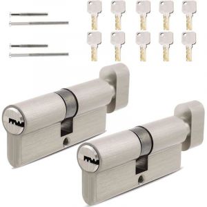 Lot De 2 Cylindres De Serrure 30/30, 35/35, 40/40, Avec 5 Cl&eacute;s, Cylindre Profil&eacute;, Double Cylindre, Cl&eacute; R&eacute;versible, Convient Pour
