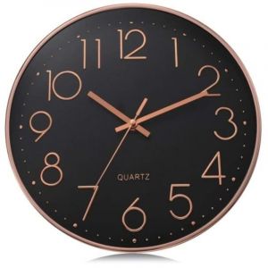 Horloge Murale Noir Moderne Silencieuse 30cm,Quartz sans Tic-tac D&eacute;co,Chiffres 3D Or Rose Pendule Murale Classique Facile &agrave; Lire
