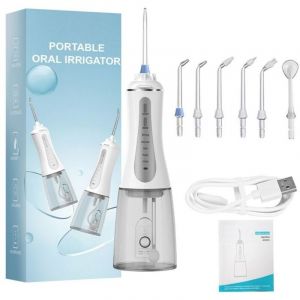 Jet Dentaire Hydropulsuer,Irrigateur Oral Professionnel IPX7 &Eacute;tanche,6 Buses 5 Modes Detartreur Dentaire,Rechargeable de Voyage