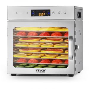 Deshydrateur alimentaire, 8 plateaux en acier inox, sechoir electrique aliments 400 w, temperature reglable, minuterie 24 h, lyophilisateur pour