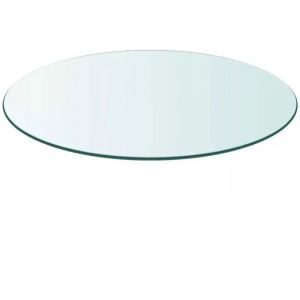 Petit plateau rond diam&egrave;tre 50 cm en verre tremp&eacute; transparent