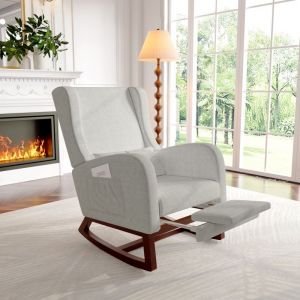 Sureh - Fauteuil à bascule, rocking chair avec repose-pieds rétractable, fauteuil allaitement, chaise a bascule en velours mat, pieds en bois,