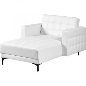 Chaise Longue Moderne en Cuir PU Similicuir Synth&eacute;tique Lit de Repos Capitonn&eacute; Blanche Aberdeen