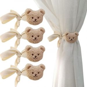 Embrasses pour Rideaux, 4 Pi&egrave;ces Attaches de Rideaux en Forme d'ours de Dessin Anim&eacute; pour Enfants, Porte-Rideaux en Coton Accessoires de Rideau