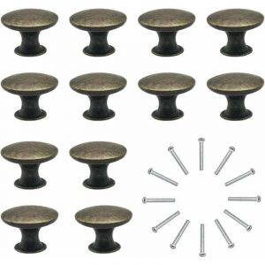 12x Boutons de Tiroir de Porte Vintage 30mm Antique Laiton Poignées de Placard d'armoires de Cuisine, Pour Commode et Armoire Meuble, Bronze Ancien